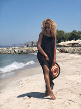 Robe mi-longue Yuka en crochet - Noir